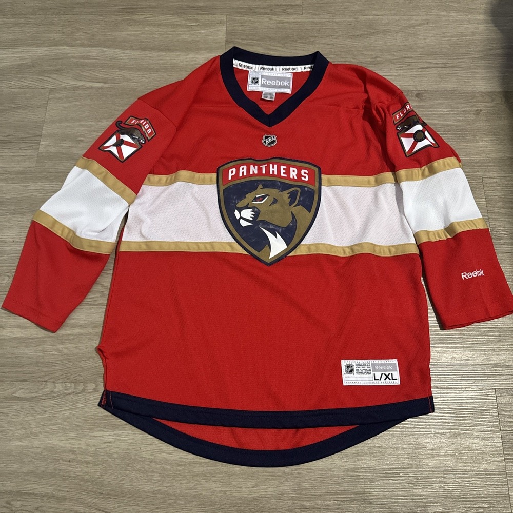 VTG Reebok Florida Panthers Hockey Jersey Youth L/XL Logo Long Sleeve